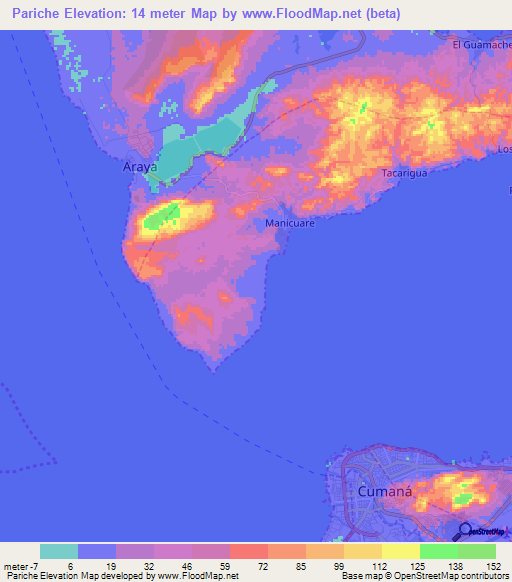 Pariche,Venezuela Elevation Map