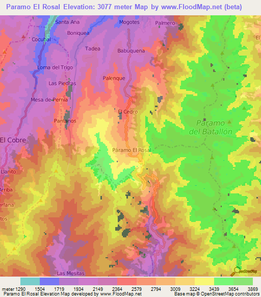 Paramo El Rosal,Venezuela Elevation Map
