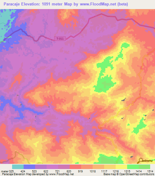 Paracaje,Venezuela Elevation Map