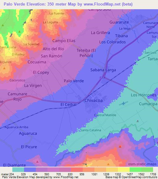Palo Verde,Venezuela Elevation Map
