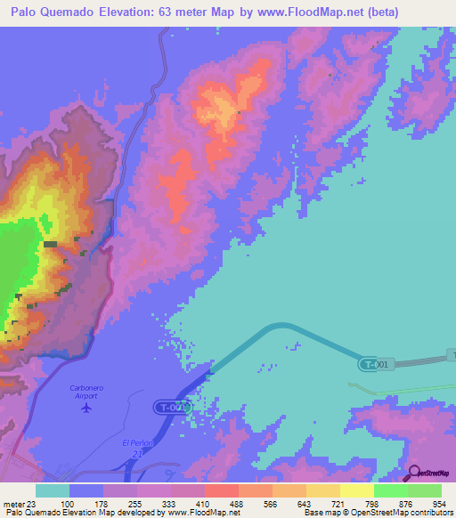 Palo Quemado,Venezuela Elevation Map