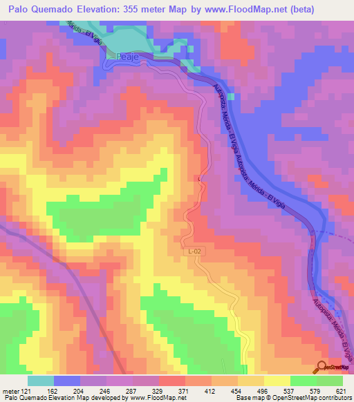 Palo Quemado,Venezuela Elevation Map