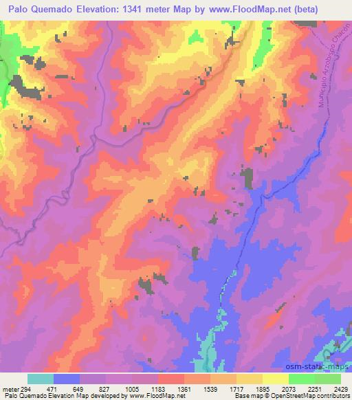 Palo Quemado,Venezuela Elevation Map