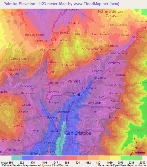 Palmira,Venezuela Elevation Map
