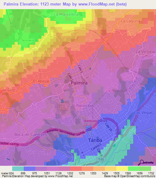 Palmira,Venezuela Elevation Map