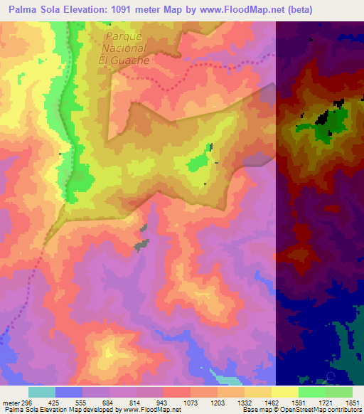 Palma Sola,Venezuela Elevation Map