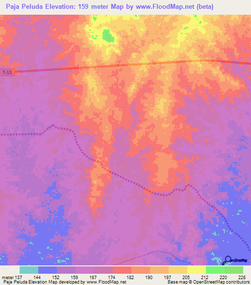 Paja Peluda,Venezuela Elevation Map