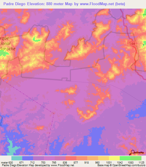 Padre Diego,Venezuela Elevation Map
