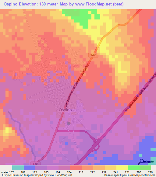 Ospino,Venezuela Elevation Map