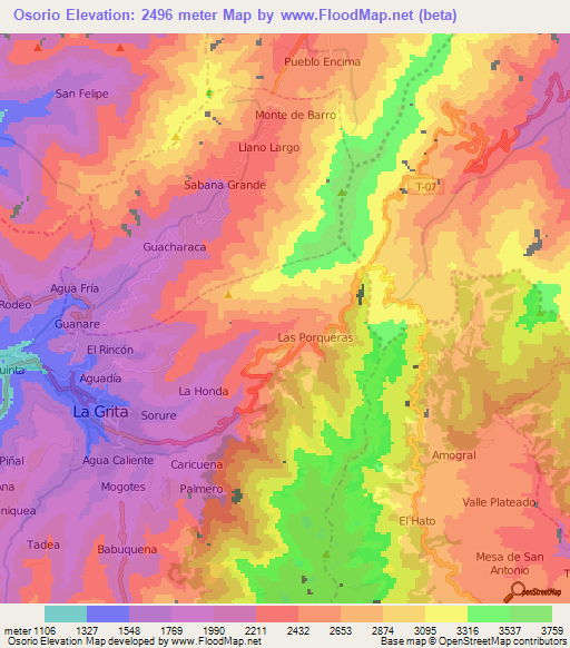 Osorio,Venezuela Elevation Map