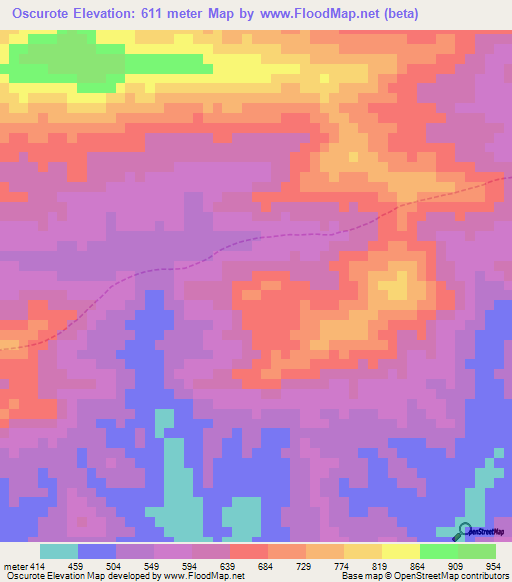 Oscurote,Venezuela Elevation Map