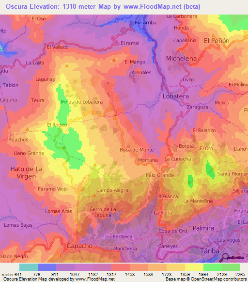 Oscura,Venezuela Elevation Map