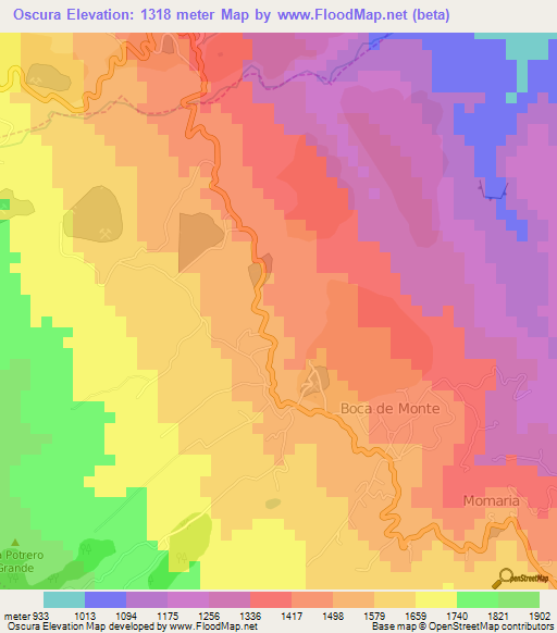 Oscura,Venezuela Elevation Map
