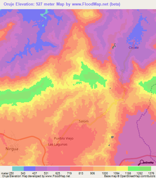 Oruje,Venezuela Elevation Map