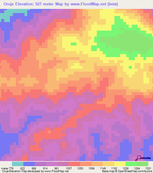 Oruje,Venezuela Elevation Map