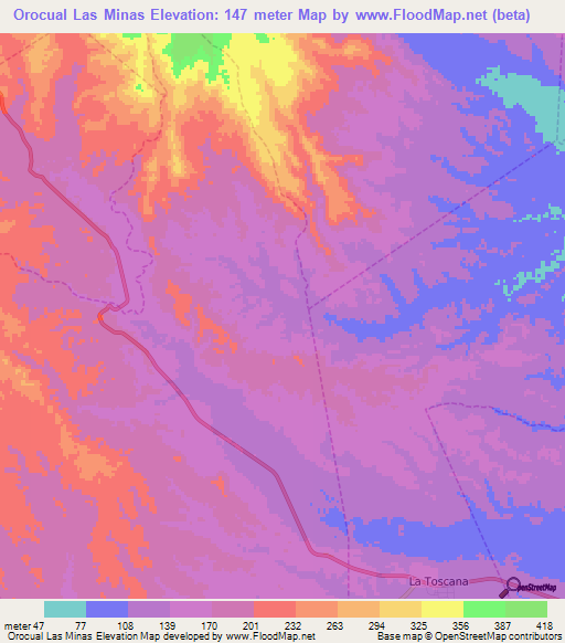 Orocual Las Minas,Venezuela Elevation Map