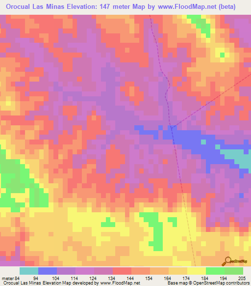 Orocual Las Minas,Venezuela Elevation Map