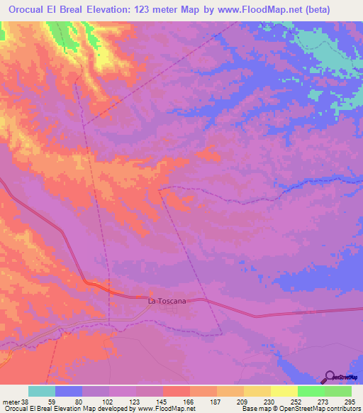 Orocual El Breal,Venezuela Elevation Map