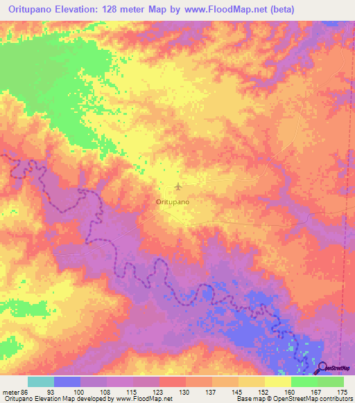 Oritupano,Venezuela Elevation Map