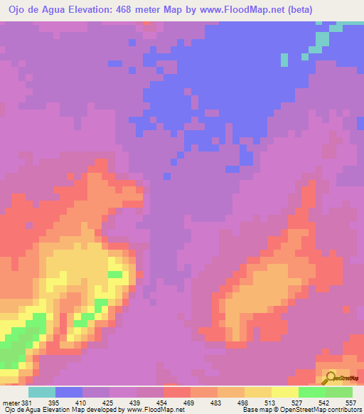 Ojo de Agua,Venezuela Elevation Map