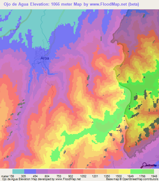Ojo de Agua,Venezuela Elevation Map