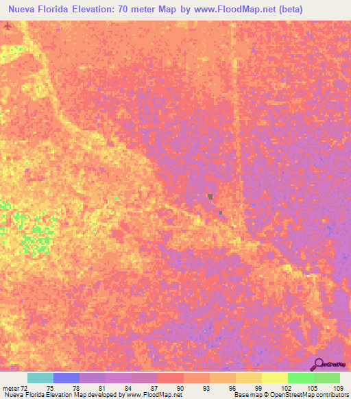 Nueva Florida,Venezuela Elevation Map
