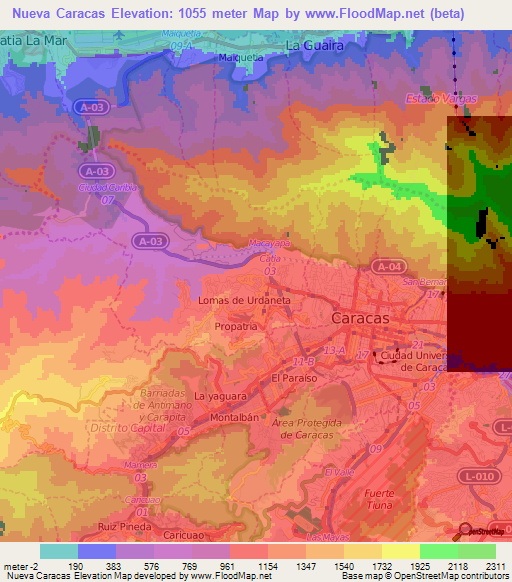 Nueva Caracas,Venezuela Elevation Map