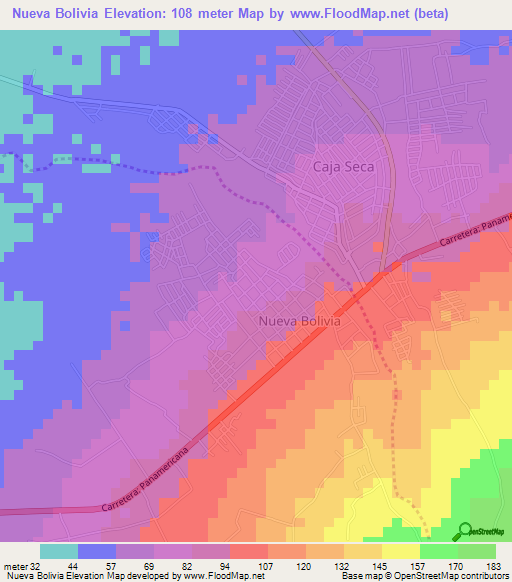 Nueva Bolivia,Venezuela Elevation Map