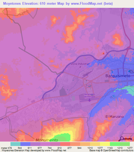 Moyetones,Venezuela Elevation Map