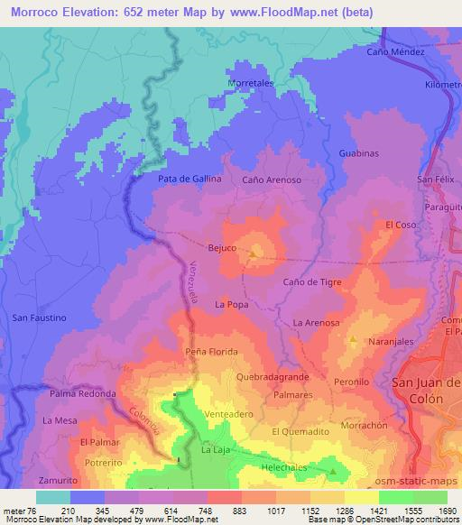 Morroco,Venezuela Elevation Map