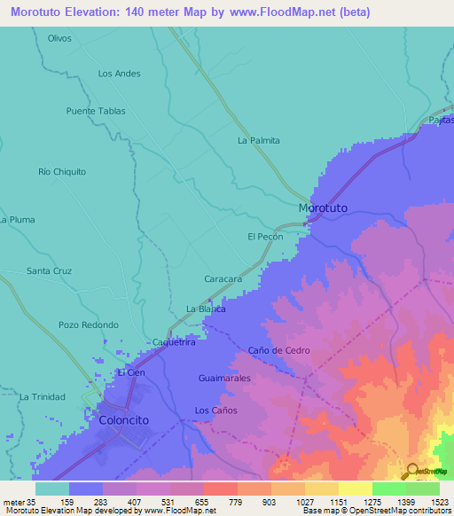 Morotuto,Venezuela Elevation Map