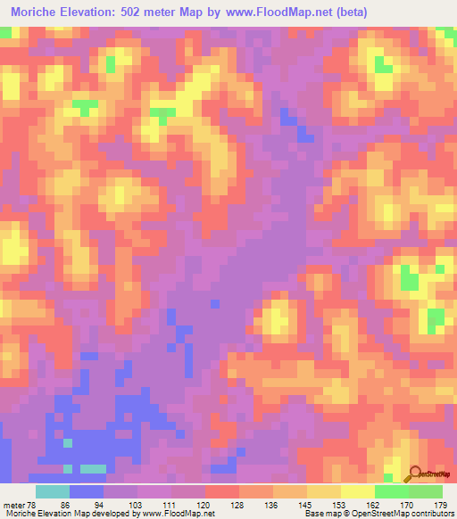 Moriche,Venezuela Elevation Map