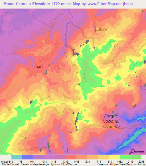 Monte Carmelo,Venezuela Elevation Map