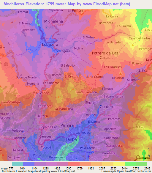 Mochileros,Venezuela Elevation Map