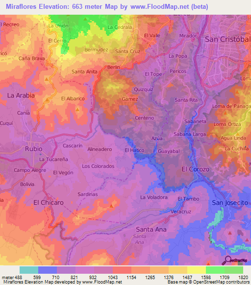 Miraflores,Venezuela Elevation Map