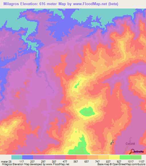 Milagros,Venezuela Elevation Map