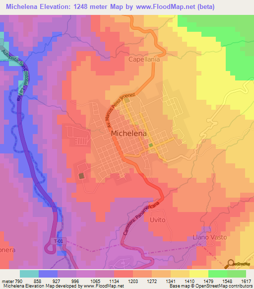 Michelena,Venezuela Elevation Map