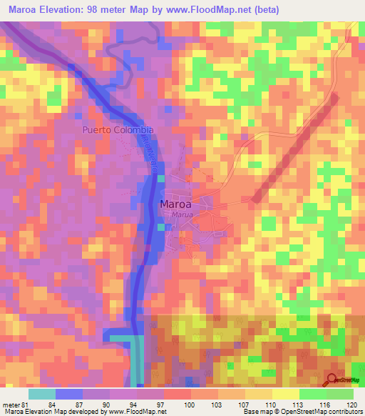 Maroa,Venezuela Elevation Map