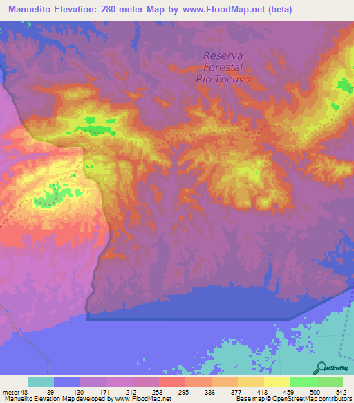 Manuelito,Venezuela Elevation Map