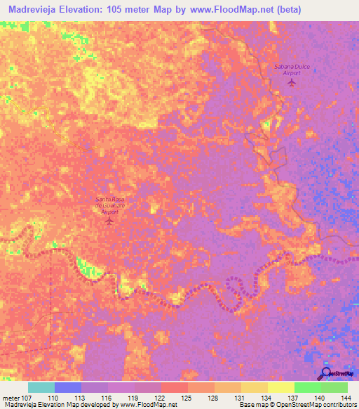 Madrevieja,Venezuela Elevation Map