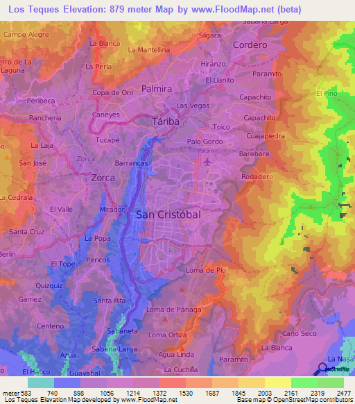 Los Teques,Venezuela Elevation Map