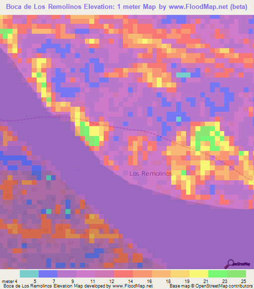 Boca de Los Remolinos,Venezuela Elevation Map