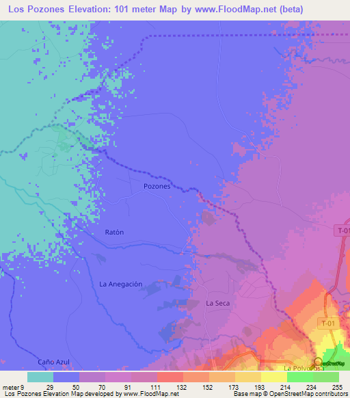 Los Pozones,Venezuela Elevation Map