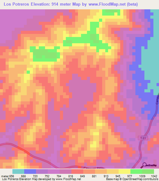 Los Potreros,Venezuela Elevation Map