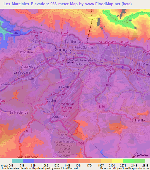 Los Marciales,Venezuela Elevation Map