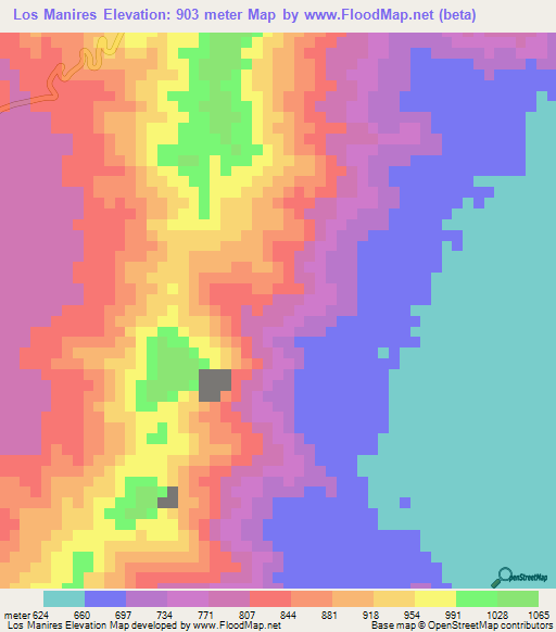 Los Manires,Venezuela Elevation Map