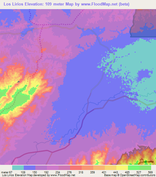 Los Lirios,Venezuela Elevation Map