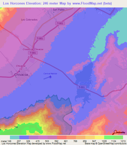 Los Horcones,Venezuela Elevation Map