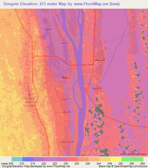 Dongola,Sudan Elevation Map
