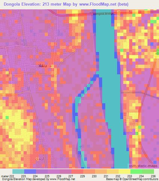Dongola,Sudan Elevation Map